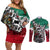 Aztec Warrior Mexican Couples Matching Off Shoulder Short Dress and Long Sleeve Button Shirt Aztec Calendar Coat of Arms