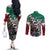 Aztec Warrior Mexican Couples Matching Off The Shoulder Long Sleeve Dress and Long Sleeve Button Shirt Aztec Calendar Coat of Arms