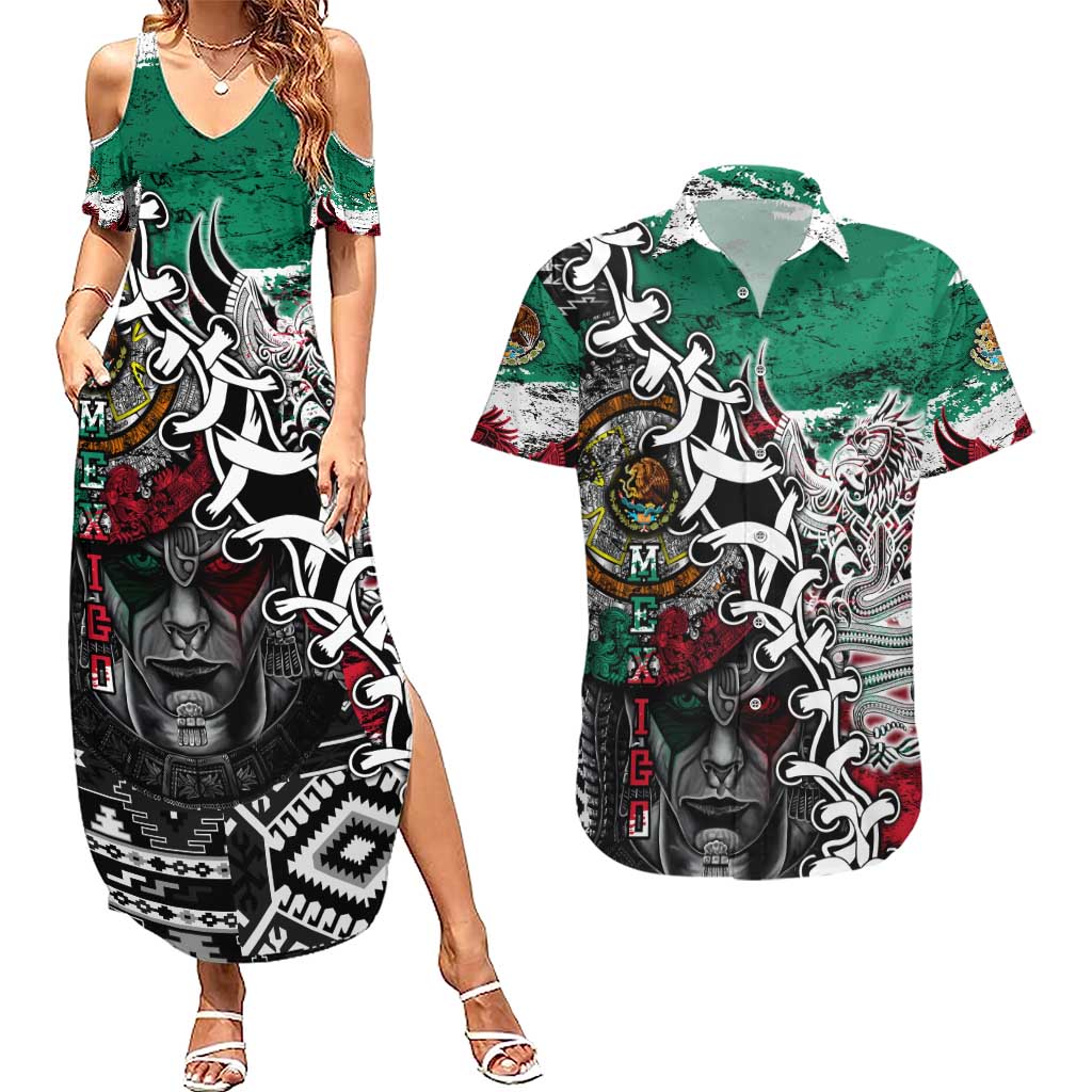 Aztec Warrior Mexican Couples Matching Summer Maxi Dress and Hawaiian Shirt Aztec Calendar Coat of Arms
