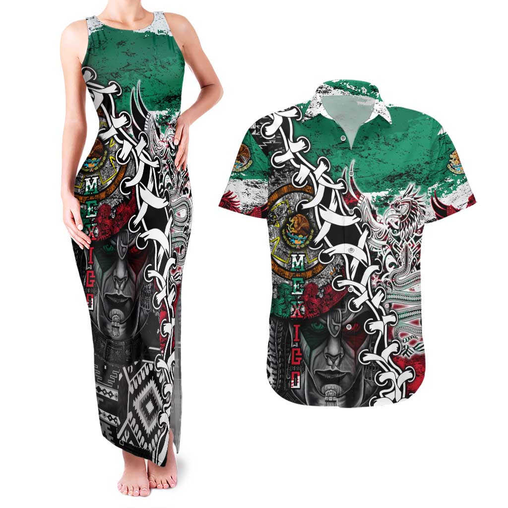 Aztec Warrior Mexican Couples Matching Tank Maxi Dress and Hawaiian Shirt Aztec Calendar Coat of Arms