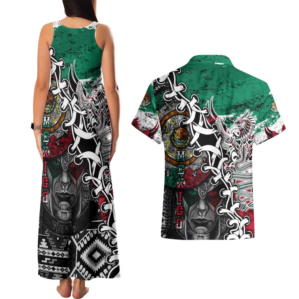 Aztec Warrior Mexican Couples Matching Tank Maxi Dress and Hawaiian Shirt Aztec Calendar Coat of Arms