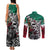 Aztec Warrior Mexican Couples Matching Tank Maxi Dress and Long Sleeve Button Shirt Aztec Calendar Coat of Arms