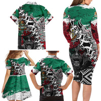 Aztec Warrior Mexican Family Matching Long Sleeve Bodycon Dress and Hawaiian Shirt Aztec Calendar Coat of Arms