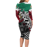 Aztec Warrior Mexican Family Matching Long Sleeve Bodycon Dress and Hawaiian Shirt Aztec Calendar Coat of Arms