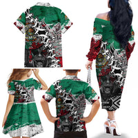 Aztec Warrior Mexican Family Matching Off The Shoulder Long Sleeve Dress and Hawaiian Shirt Aztec Calendar Coat of Arms