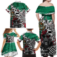 Aztec Warrior Mexican Family Matching Off Shoulder Maxi Dress and Hawaiian Shirt Aztec Calendar Coat of Arms