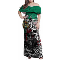 Aztec Warrior Mexican Family Matching Off Shoulder Maxi Dress and Hawaiian Shirt Aztec Calendar Coat of Arms