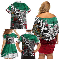 Aztec Warrior Mexican Family Matching Off Shoulder Short Dress and Hawaiian Shirt Aztec Calendar Coat of Arms