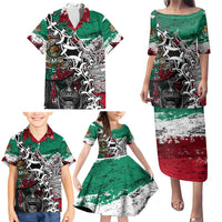 Aztec Warrior Mexican Family Matching Puletasi and Hawaiian Shirt Aztec Calendar Coat of Arms