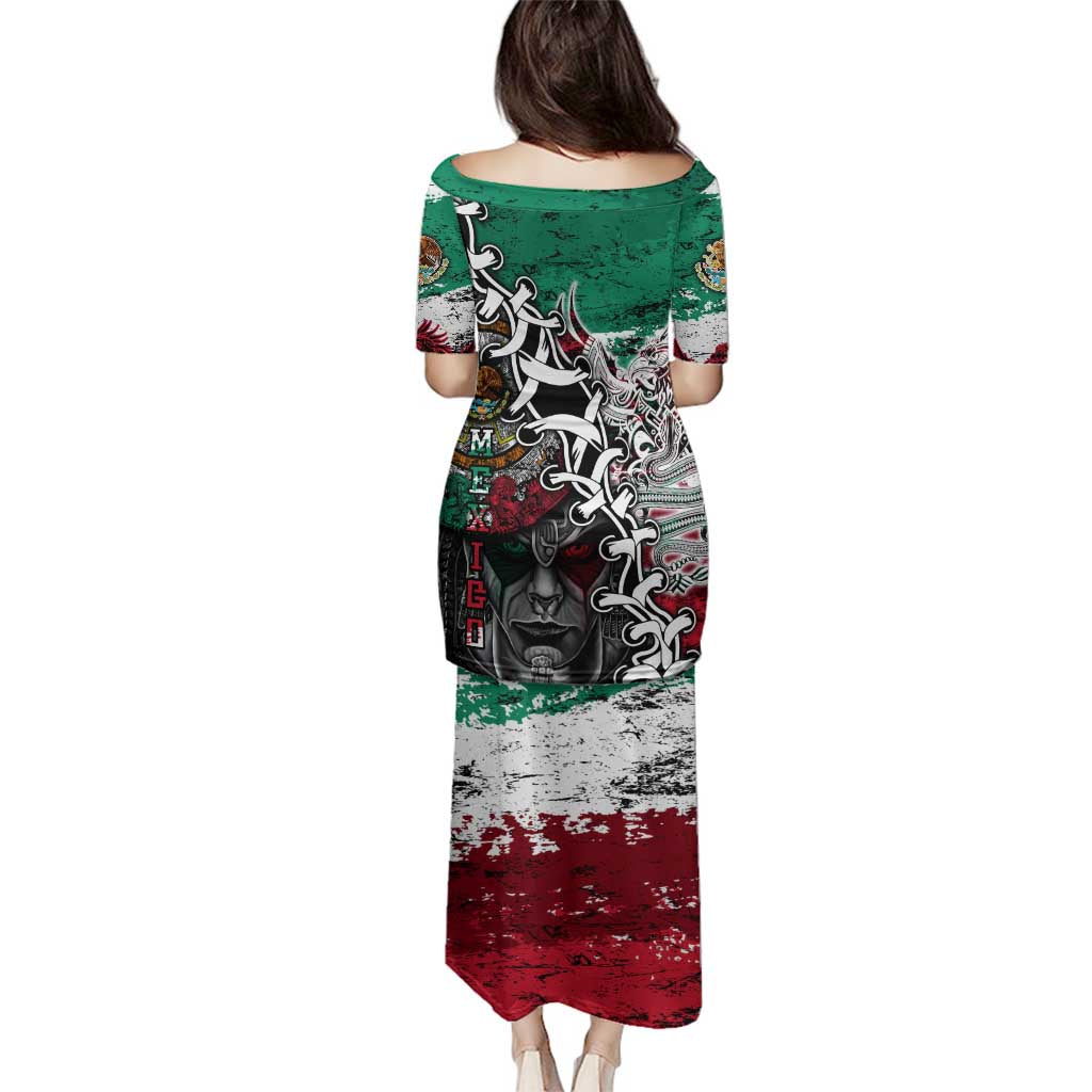Aztec Warrior Mexican Family Matching Puletasi and Hawaiian Shirt Aztec Calendar Coat of Arms
