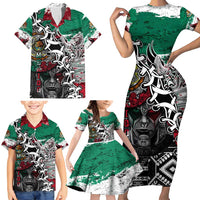 Aztec Warrior Mexican Family Matching Short Sleeve Bodycon Dress and Hawaiian Shirt Aztec Calendar Coat of Arms