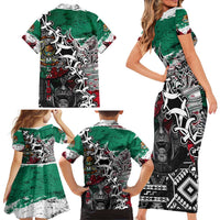 Aztec Warrior Mexican Family Matching Short Sleeve Bodycon Dress and Hawaiian Shirt Aztec Calendar Coat of Arms