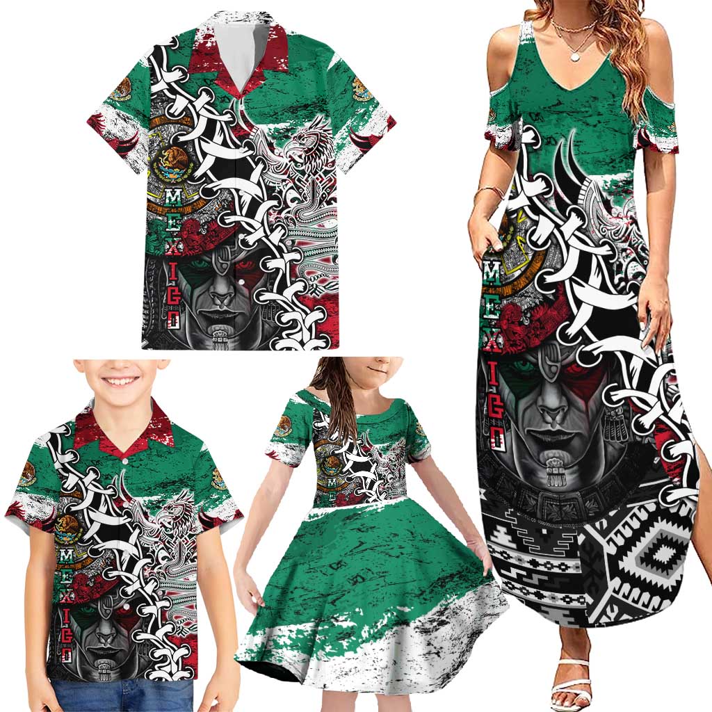 Aztec Warrior Mexican Family Matching Summer Maxi Dress and Hawaiian Shirt Aztec Calendar Coat of Arms