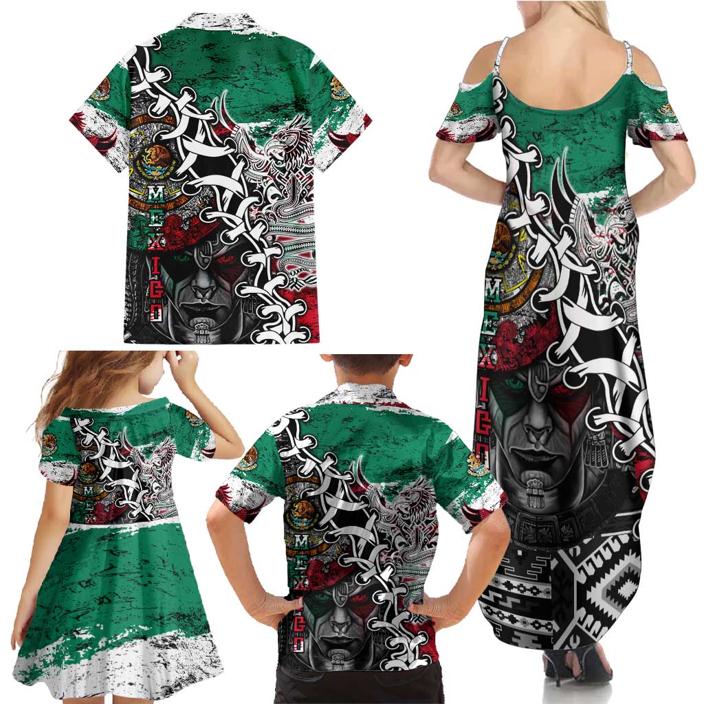 Aztec Warrior Mexican Family Matching Summer Maxi Dress and Hawaiian Shirt Aztec Calendar Coat of Arms