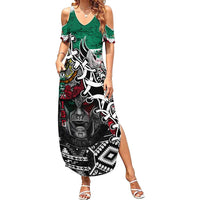 Aztec Warrior Mexican Family Matching Summer Maxi Dress and Hawaiian Shirt Aztec Calendar Coat of Arms