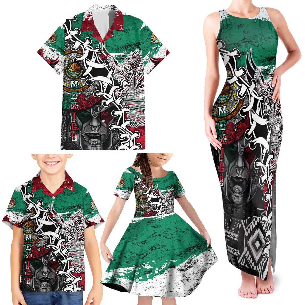Aztec Warrior Mexican Family Matching Tank Maxi Dress and Hawaiian Shirt Aztec Calendar Coat of Arms
