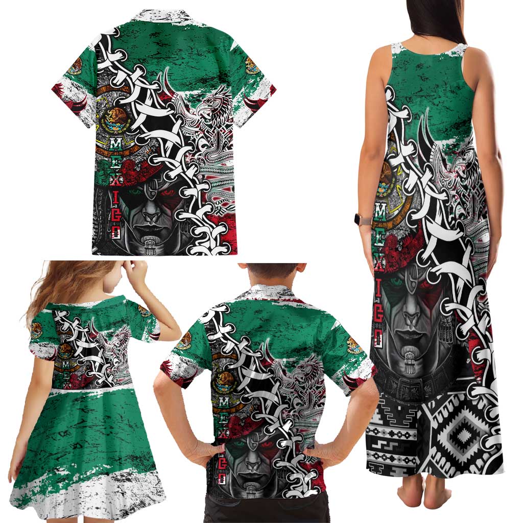 Aztec Warrior Mexican Family Matching Tank Maxi Dress and Hawaiian Shirt Aztec Calendar Coat of Arms