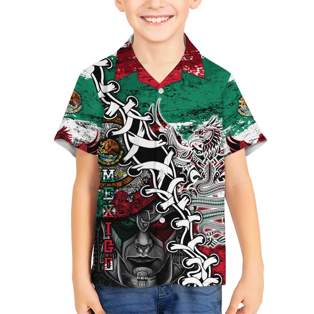 Aztec Warrior Mexican Kid Hawaiian Shirt Aztec Calendar Coat of Arms