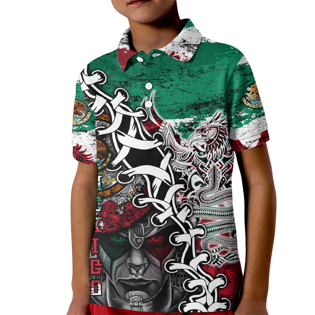 Aztec Warrior Mexican Kid Polo Shirt Aztec Calendar Coat of Arms