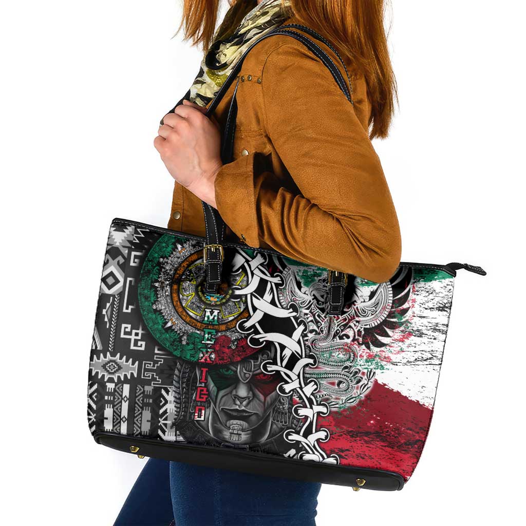 Aztec Warrior Mexican Leather Tote Bag Aztec Calendar Coat of Arms