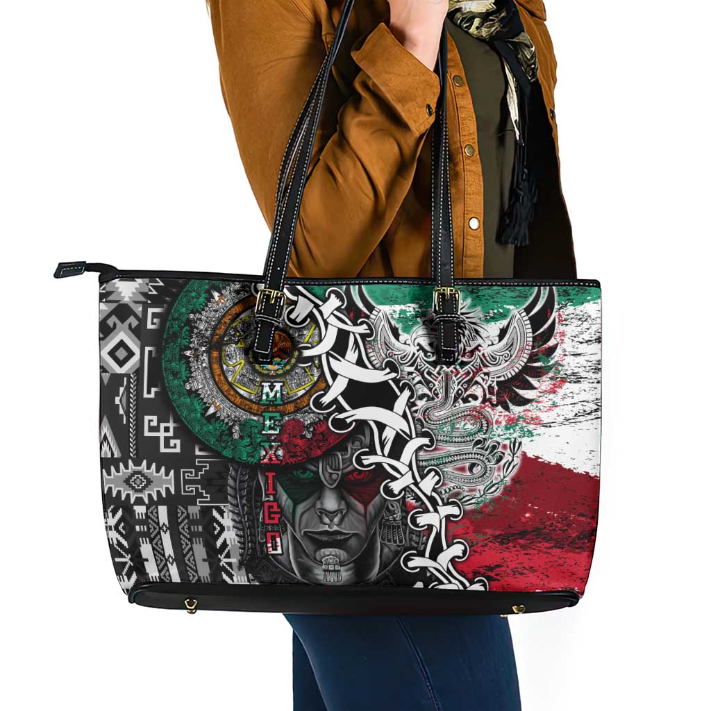 Aztec Warrior Mexican Leather Tote Bag Aztec Calendar Coat of Arms