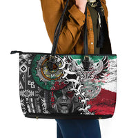 Aztec Warrior Mexican Leather Tote Bag Aztec Calendar Coat of Arms