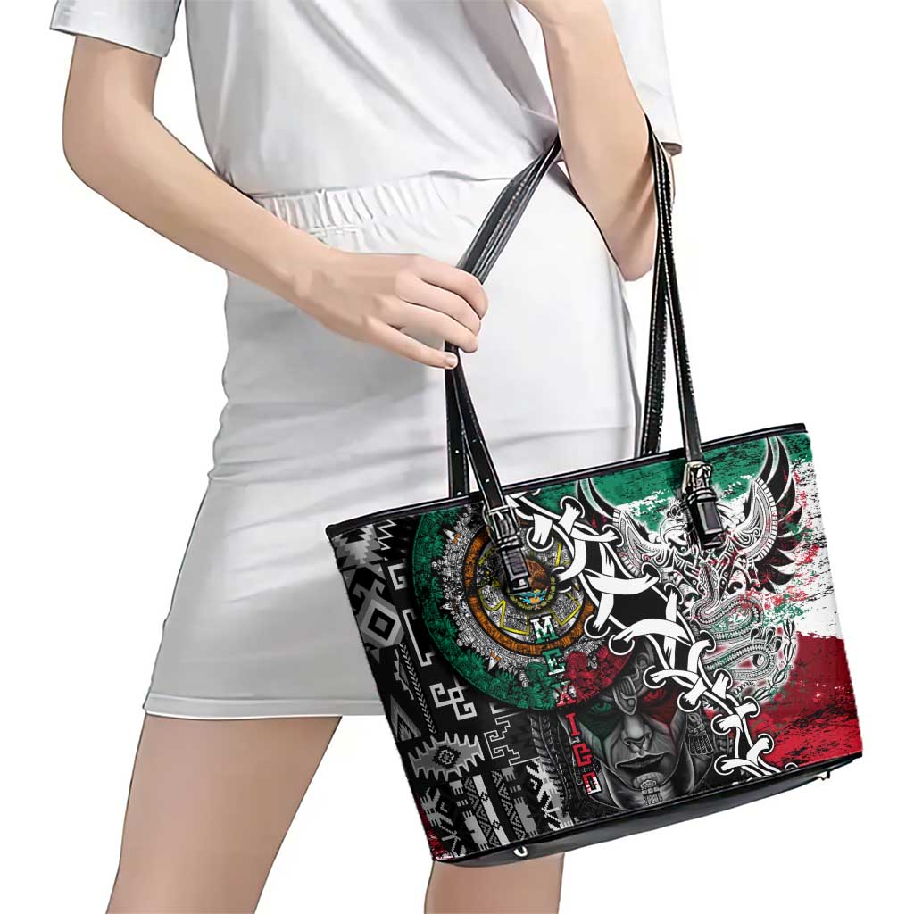 Aztec Warrior Mexican Leather Tote Bag Aztec Calendar Coat of Arms