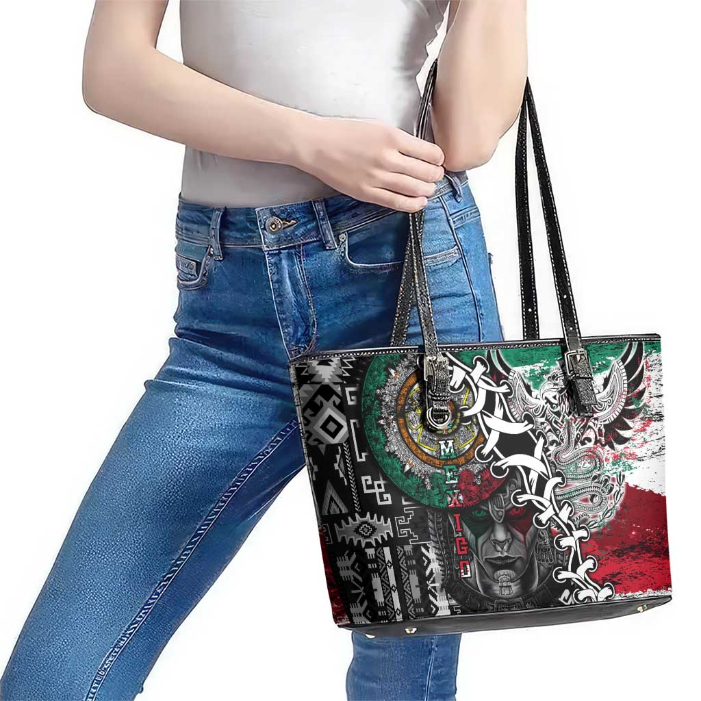 Aztec Warrior Mexican Leather Tote Bag Aztec Calendar Coat of Arms