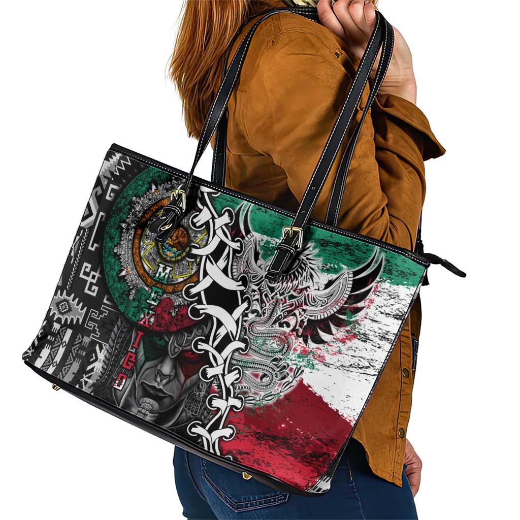Aztec Warrior Mexican Leather Tote Bag Aztec Calendar Coat of Arms