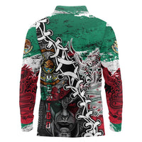 Aztec Warrior Mexican Long Sleeve Polo Shirt Aztec Calendar Coat of Arms