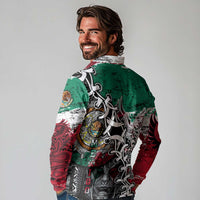 Aztec Warrior Mexican Long Sleeve Polo Shirt Aztec Calendar Coat of Arms