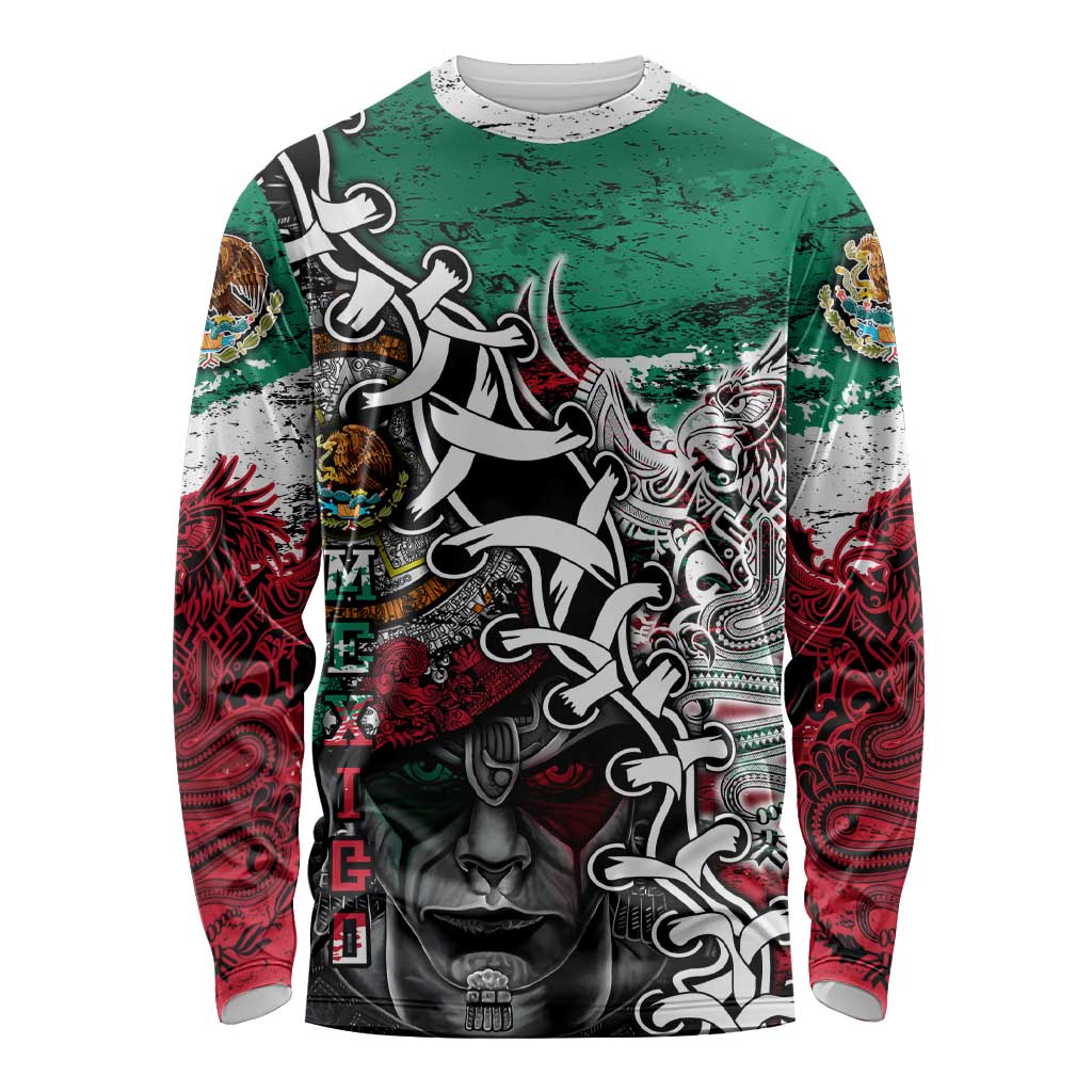 Aztec Warrior Mexican Long Sleeve Shirt Aztec Calendar Coat of Arms