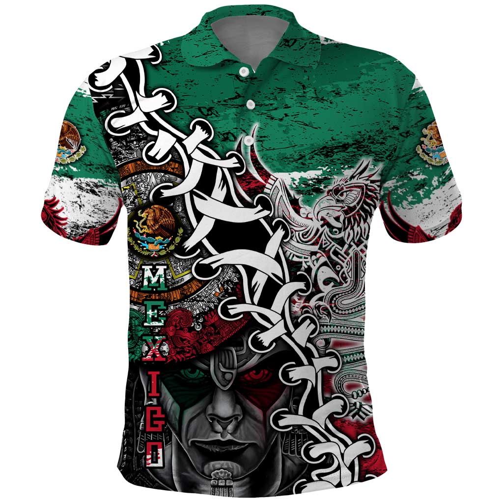 Aztec Warrior Mexican Polo Shirt Aztec Calendar Coat of Arms