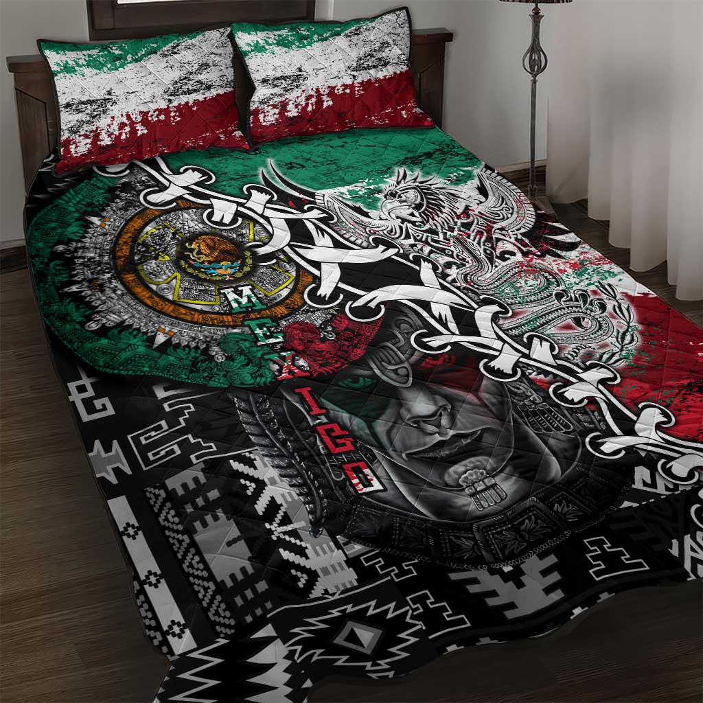 Aztec Warrior Mexican Quilt Bed Set Aztec Calendar Coat of Arms