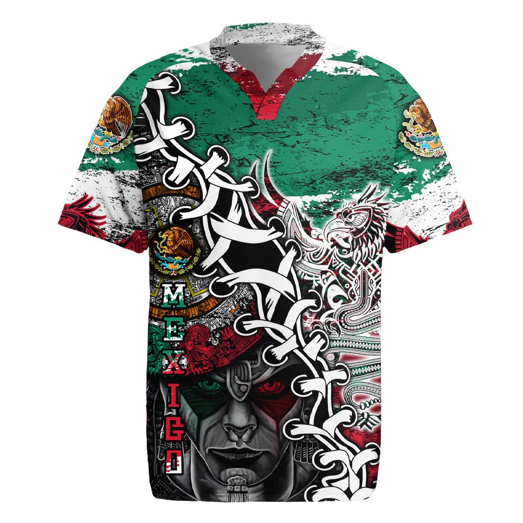 Aztec Warrior Mexican Rugby Jersey Aztec Calendar Coat of Arms
