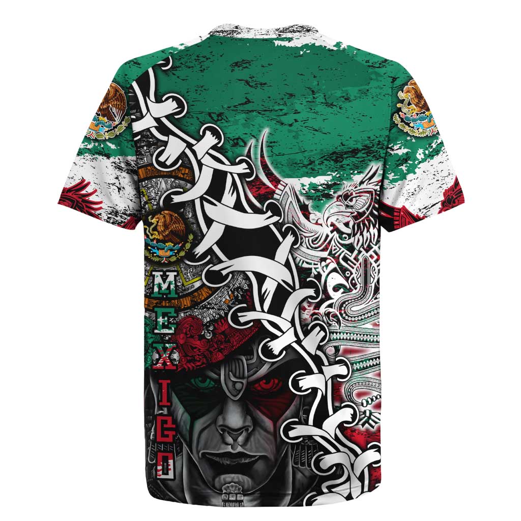 Aztec Warrior Mexican Rugby Jersey Aztec Calendar Coat of Arms