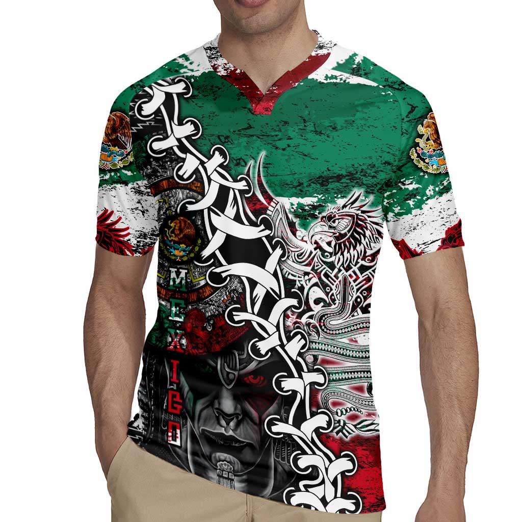 Aztec Warrior Mexican Rugby Jersey Aztec Calendar Coat of Arms