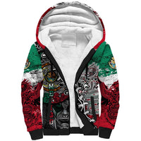 Aztec Warrior Mexican Sherpa Hoodie Aztec Calendar Coat of Arms