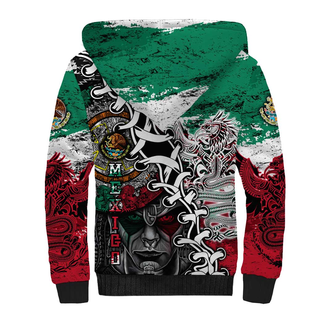 Aztec Warrior Mexican Sherpa Hoodie Aztec Calendar Coat of Arms