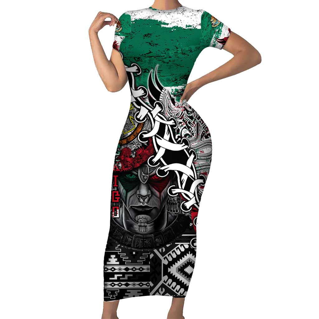 Aztec Warrior Mexican Short Sleeve Bodycon Dress Aztec Calendar Coat of Arms