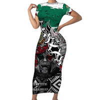 Aztec Warrior Mexican Short Sleeve Bodycon Dress Aztec Calendar Coat of Arms