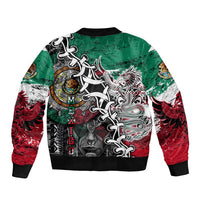 Aztec Warrior Mexican Sleeve Zip Bomber Jacket Aztec Calendar Coat of Arms