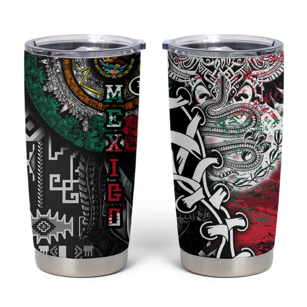 Aztec Warrior Mexican Tumbler Cup Aztec Calendar Coat of Arms