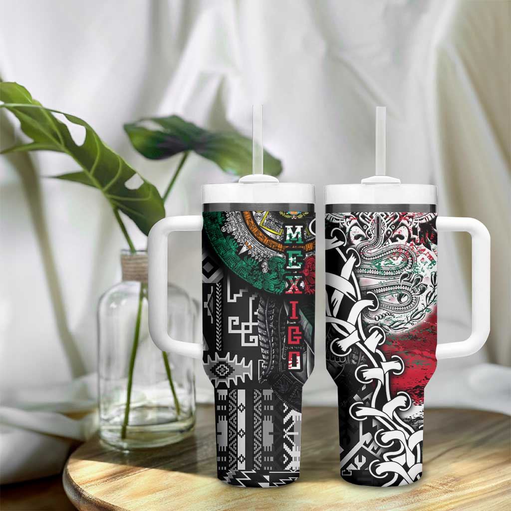 Aztec Warrior Mexican Tumbler With Handle Aztec Calendar Coat of Arms