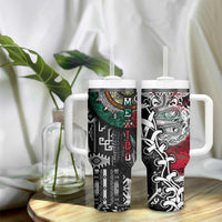 Aztec Warrior Mexican Tumbler With Handle Aztec Calendar Coat of Arms