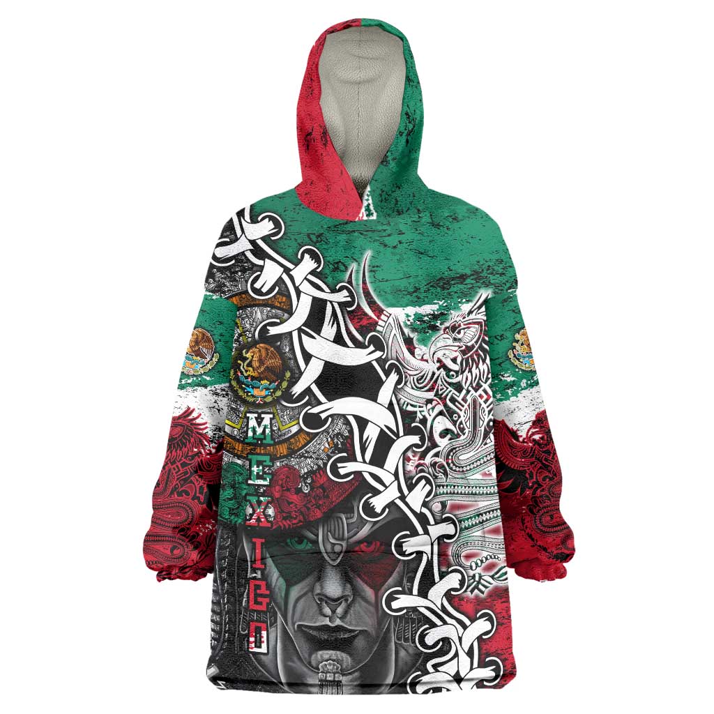 Aztec Warrior Mexican Wearable Blanket Hoodie Aztec Calendar Coat of Arms