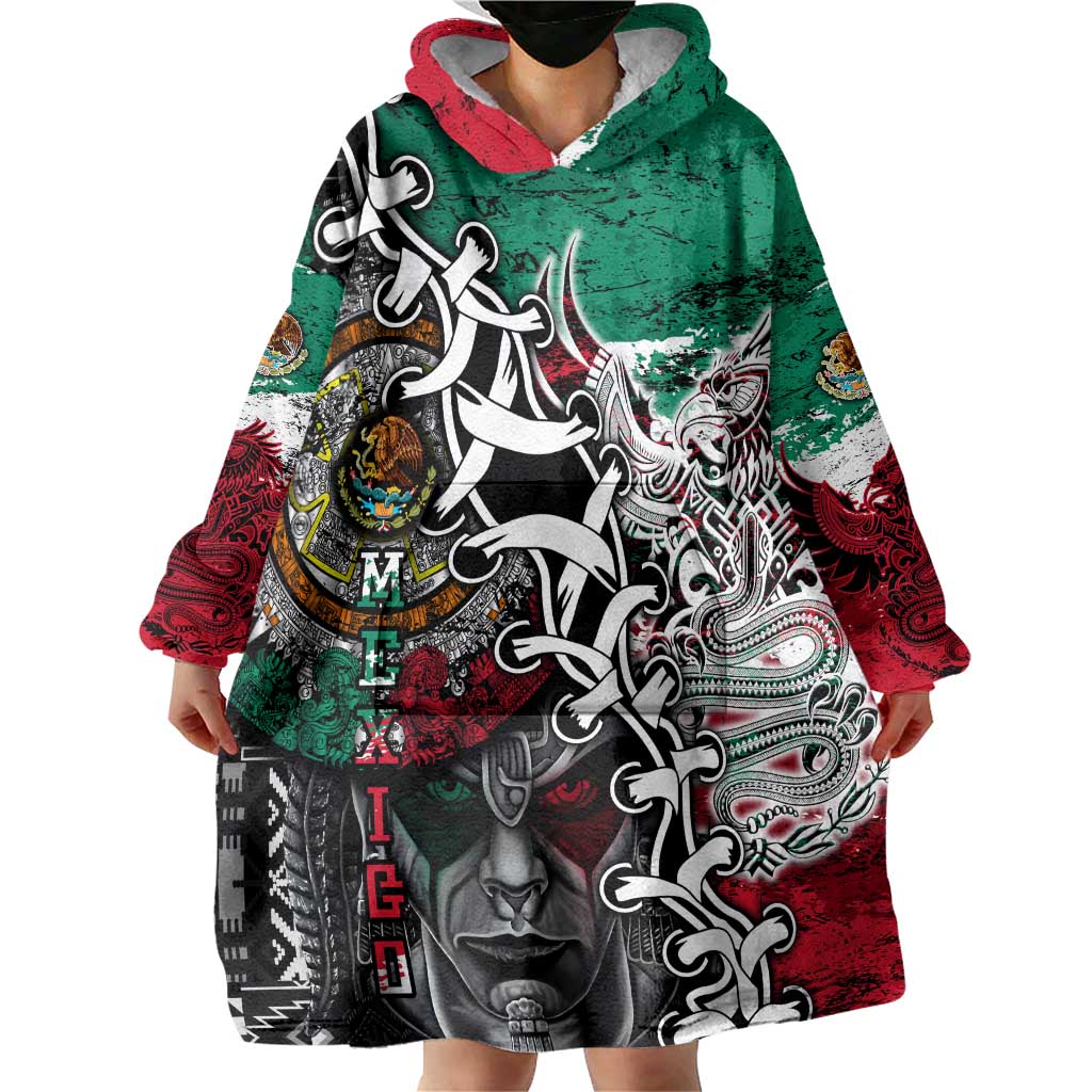 Aztec Warrior Mexican Wearable Blanket Hoodie Aztec Calendar Coat of Arms