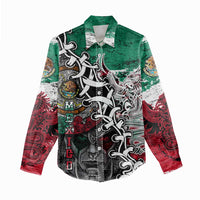 Aztec Warrior Mexican Women Casual Shirt Aztec Calendar Coat of Arms