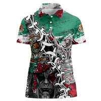 Aztec Warrior Mexican Women Polo Shirt Aztec Calendar Coat of Arms