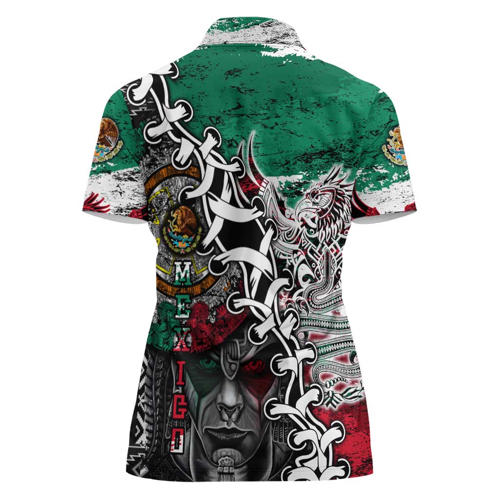 Aztec Warrior Mexican Women Polo Shirt Aztec Calendar Coat of Arms